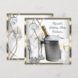 Gold Champagne High Heels Elegante Silver Birthday Einladung