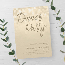 Gold Champagne Lights Script Dinner Party Einladung