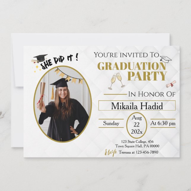 Gold Champagne Minimalistisch Graduation Party Einladung (Vorderseite)