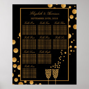 Gold Champagner-Blasen Hochzeits- Sitzordnung Poster