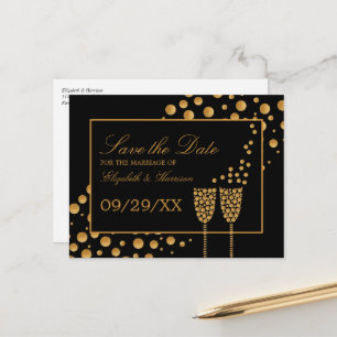 Gold Champagner-Blasen, Schwarz & Gold Save the Da Ankündigungspostkarte