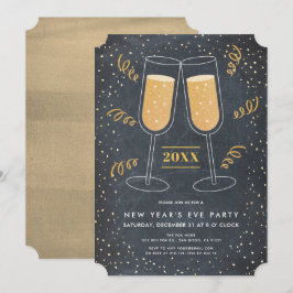 Gold Champagner Chalkboard Silvester Einladung