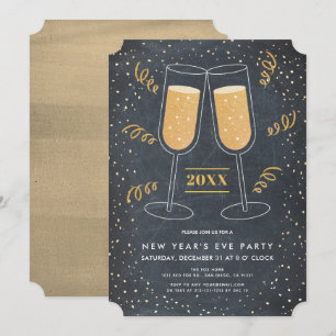Gold Champagner Chalkboard Silvester Einladung