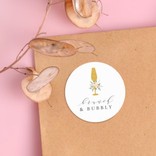 Gold Champagner Floral Braut-Brunch & Bubbly Runder Aufkleber