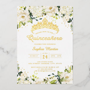 Gold Champagner Floral Quinceanera  Folieneinladung