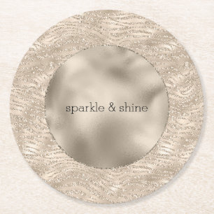 Gold Champagner Glitzer Zebra Druckglas Runder Pappuntersetzer