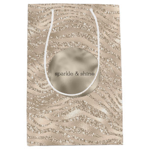 Gold Champagner Glitzer Zebra Print Glaver Mittlere Geschenktüte