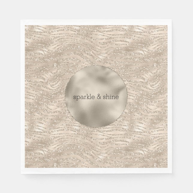 Gold Champagner Glitzer Zebra Print Glaver Serviette (Vorderseite)