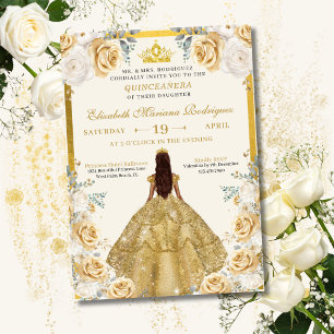 Gold Champagner Kleid Tiara Prinzessin Quinceanera Einladung