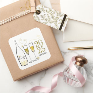 Gold Champagner Prost Sprudelnd Stilvoll Chic Neuj Quadratischer Aufkleber
