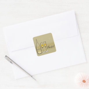 Gold Champagner Prost Sprudelnd Stylisch Chic Neuj Quadratischer Aufkleber