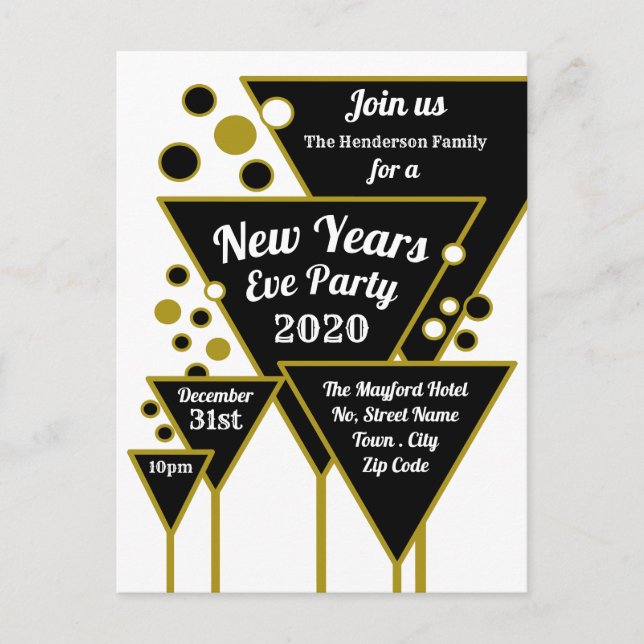 Gold Champagner, Silvester-Party Einladung Postkarte (Vorderseite)
