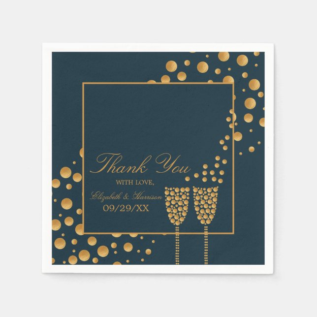 Gold Champagnerbläschen - Blau & Gold - Hochzeit Serviette (Vorderseite)