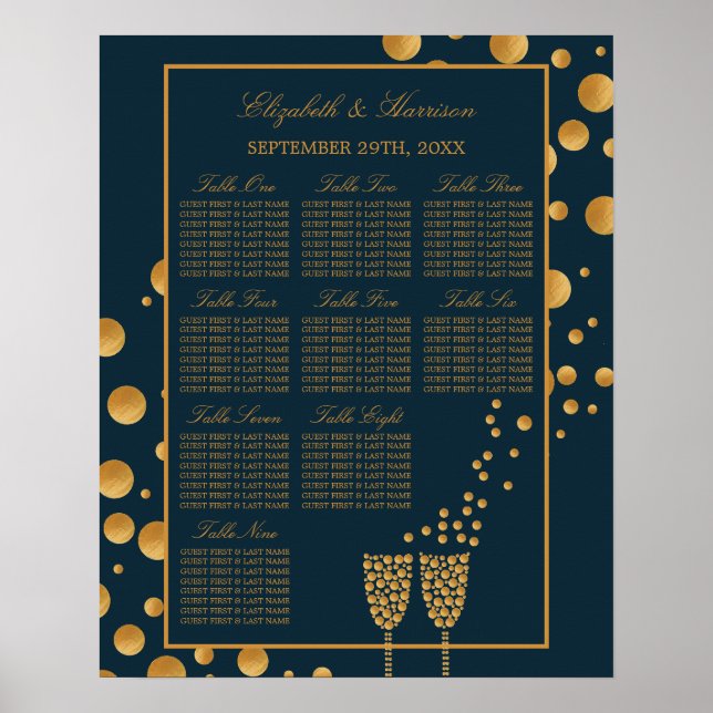 Gold Champagnerbläschen, Blue & Gold Seekarte Poster (Vorne)