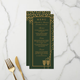 Gold Champagnerbläschen - Grün & Gold - Hochzeit Menükarte