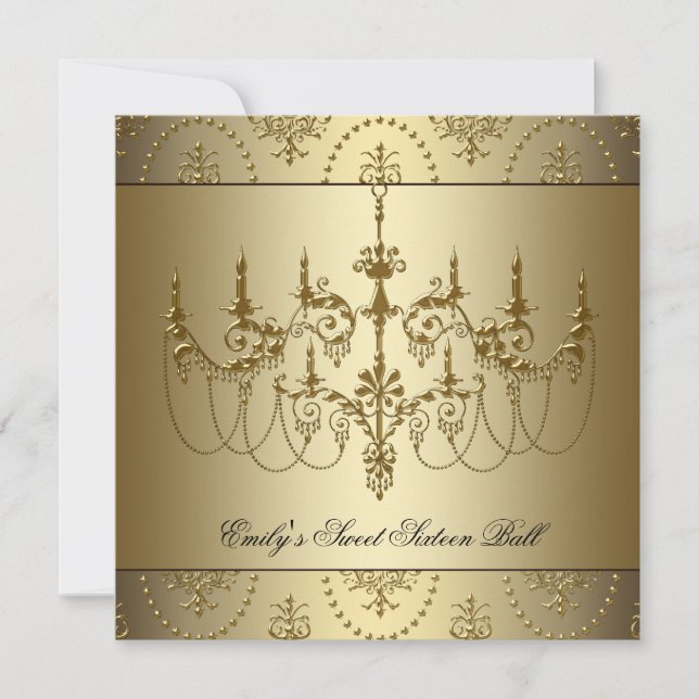 Gold Chandelier 16 . Geburtstag Party Einladung (Vorderseite)