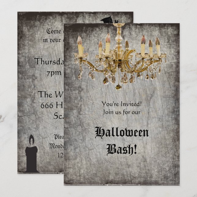 Gold Chandelier Halloween-Party Einladung (Vorne/Hinten)