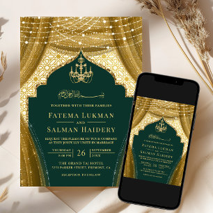 Gold Chandelier Vorhang Emerald Muslim Wedding Einladung