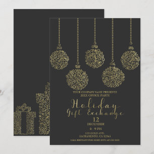 Gold & Charcoal Holiday-Geschenkbörse Party Einladung