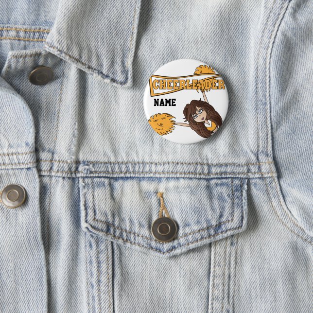 Gold Cheerleader Niedlich Girl | Personalisieren Button (Beispiel)