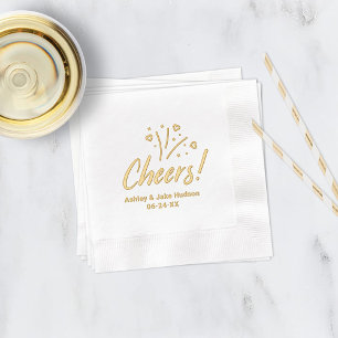 Gold Cheers Hearts and Stars Hochzeit Servietten Mit Folie