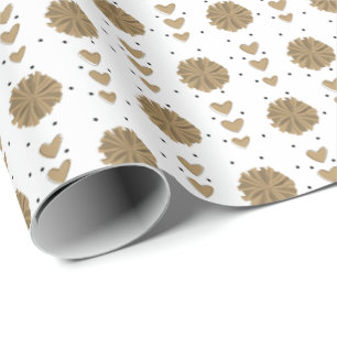 Gold Chef Pom Poms & Hearts Muster Geschenkpapier