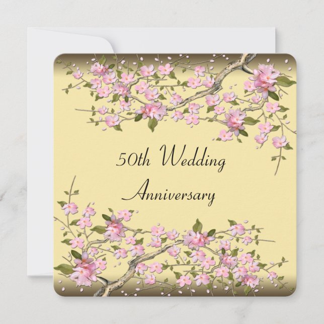 Gold Cherry Blossom 50-jähriges Party Einladung (Vorderseite)