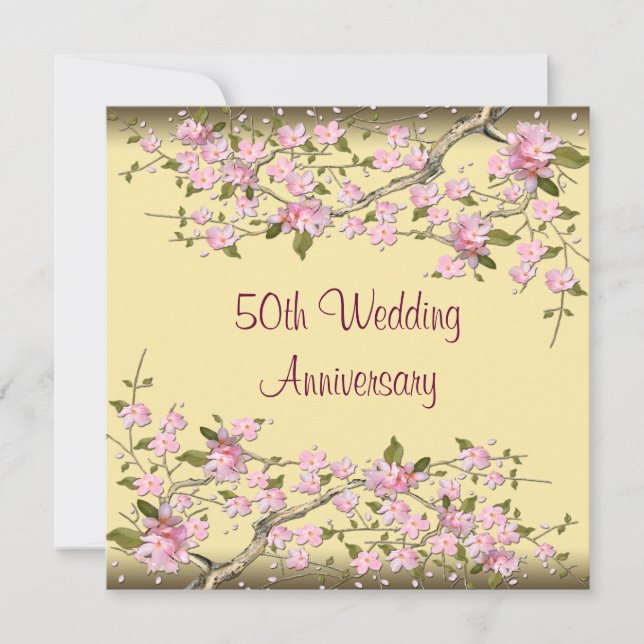 Gold Cherry Blossom 50-jähriges Party Einladung (Vorderseite)