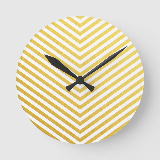 Gold Chevron Runde Wanduhr (Vorderseite)