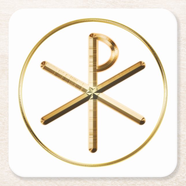 Gold-Chi-Rho-Symbol Rechteckiger Pappuntersetzer (Vorderseite)