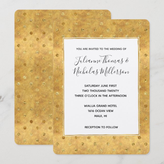 Gold Chic Dots Hochzeitseinladungen Einladung (Vorne/Hinten)