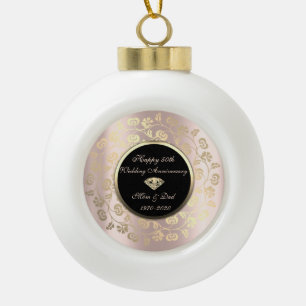 Gold Chic Florales Wirbeln 50. Hochzeitstag Keramik Kugel-Ornament