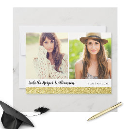 Gold Chic Glitzern 2 Grad Foto Graduation Party Einladung