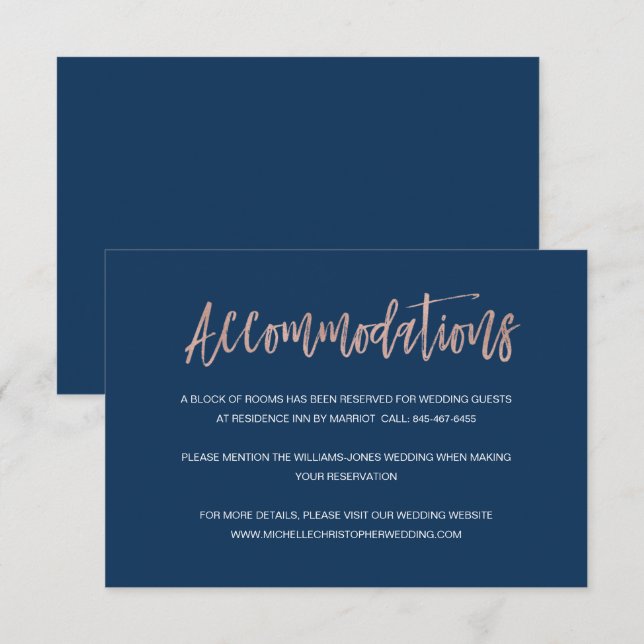 Gold Chic Hochzeitskarte für die Marine und die Ro Begleitkarte (Vorne/Hinten)
