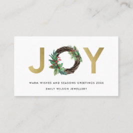 GOLD CHIC HOLLY BERRY JOY WREATH CHRISTMAS LOGO VISITENKARTE