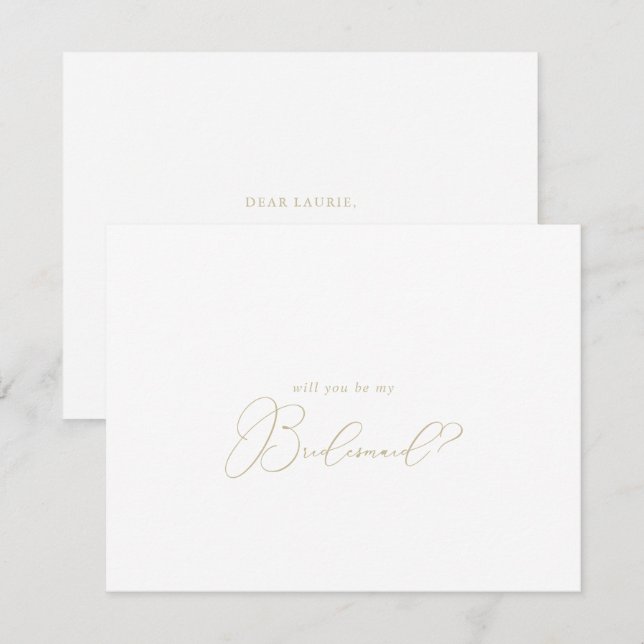 Gold Chic Minimalistisch Bridesmaid Vorschlag Note Mitteilungskarte (Vorne/Hinten)