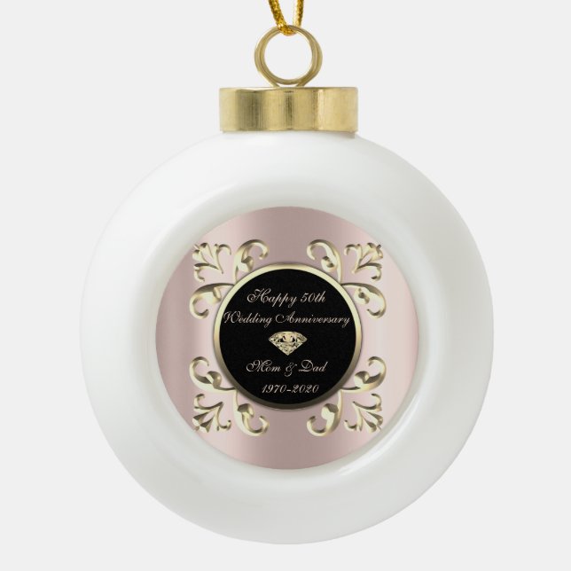 Gold Chic Rose Gold 50 Jahre Hochzeit Keramik Kugel-Ornament (Vorderseite)