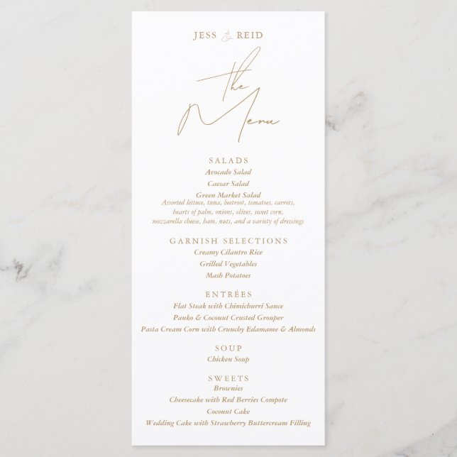 Gold Chic Wedding Menu Menükarte (Vorderseite)