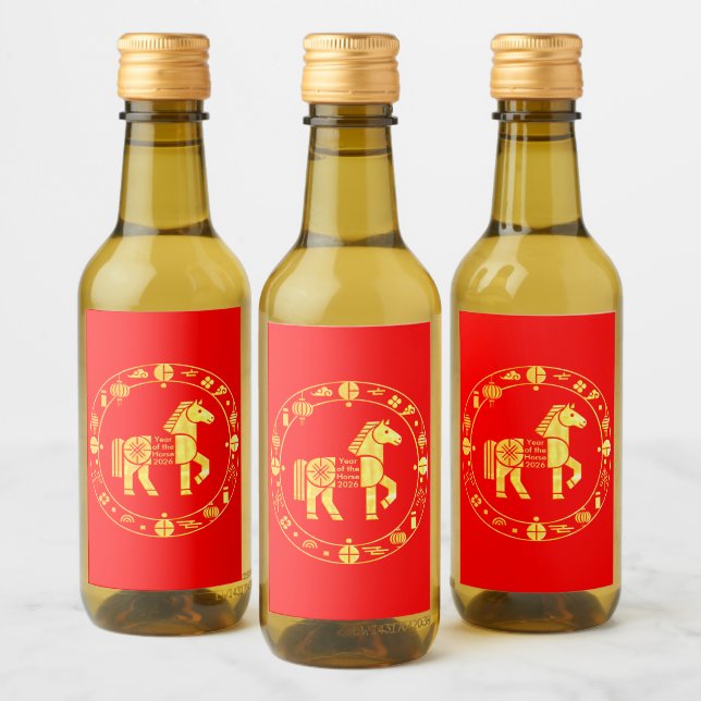 Gold Chinesisch im neuen Jahr 2026 Weinetikett (Flaschen)