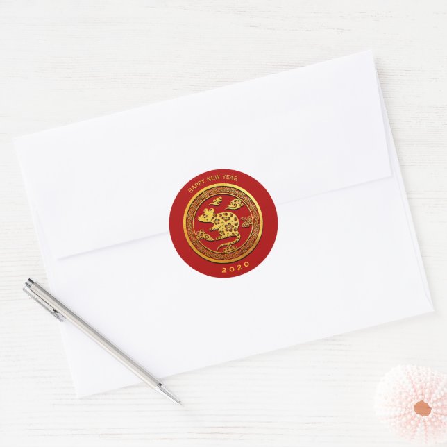 Gold Chinesische Papierschnitt Rattenjahr Wahl Far Runder Aufkleber (Umschlag)