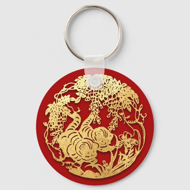 Gold Chinesische Papierschnitt Tiger Jahr wählen F Schlüsselanhänger (Vorderseite)