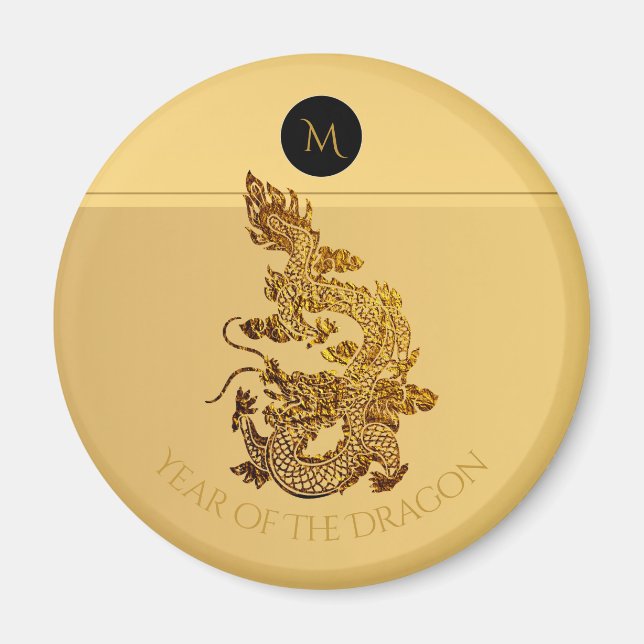 Gold Chinesischer Dragon Papercut Monogram Birthda Magnet (Vorne)