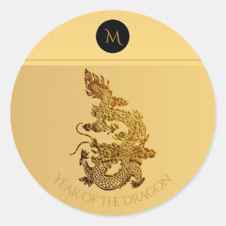 Gold Chinesischer Dragon Papercut Monogram Birthda Runder Aufkleber