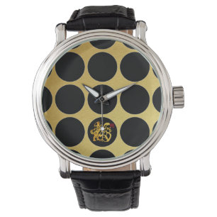 Gold Chinesischer Papercut Hund Black Dog G Watch Armbanduhr