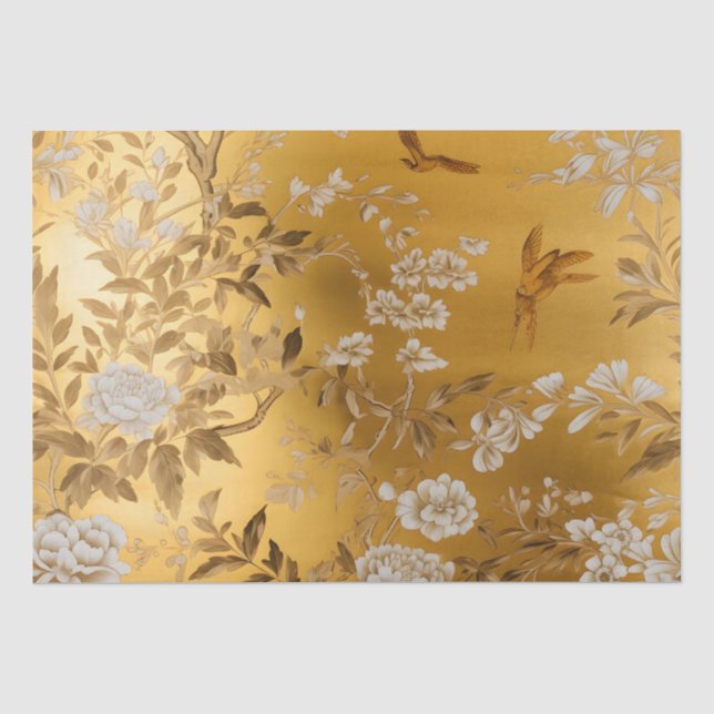 Gold Chinoiserie Blumenzellenpapier Seidenpapier (Vorderseite)