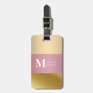 Gold Chopper Pink Strip Metallischer Monogramm Nam Gepäckanhänger