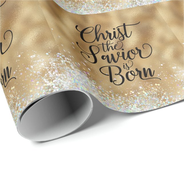 Gold Christ der Retter Christliche Weihnachten Geschenkpapier (Rolleneckpunkt)