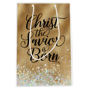 Gold Christ der Retter Christliche Weihnachten Mittlere Geschenktüte