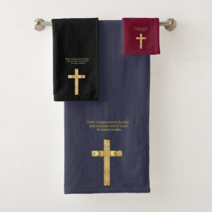Gold Christian Faith cross with funny saying Badhandtuch Set