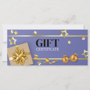 Gold Christmas Ball Blue Stars Ribbon Geschenkkart
